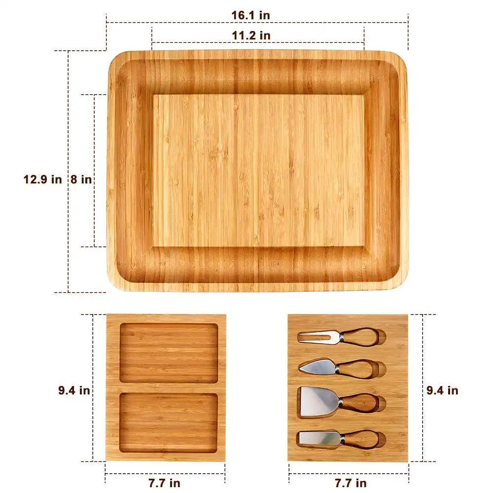product kitchen charcuterie board serving tray bamboo cheese boards and knife set with 2 drawers-5