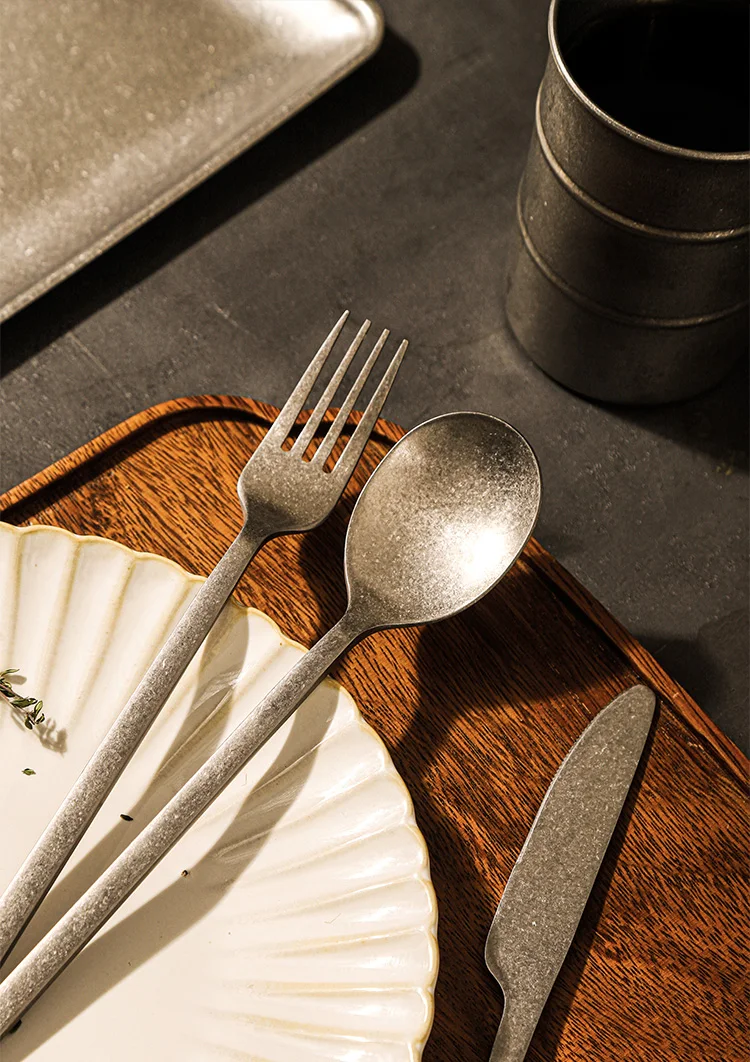 Retro Style Snowflake Gray High Quality Hotel Canteen Camping Stainless Steel Knife Coffee Serve Spoon and Fork Flatware Set