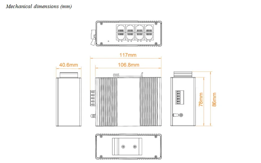 product 8 rj45 ports 16g backplane mini industrial unmanaged all copper gigabit switch-2