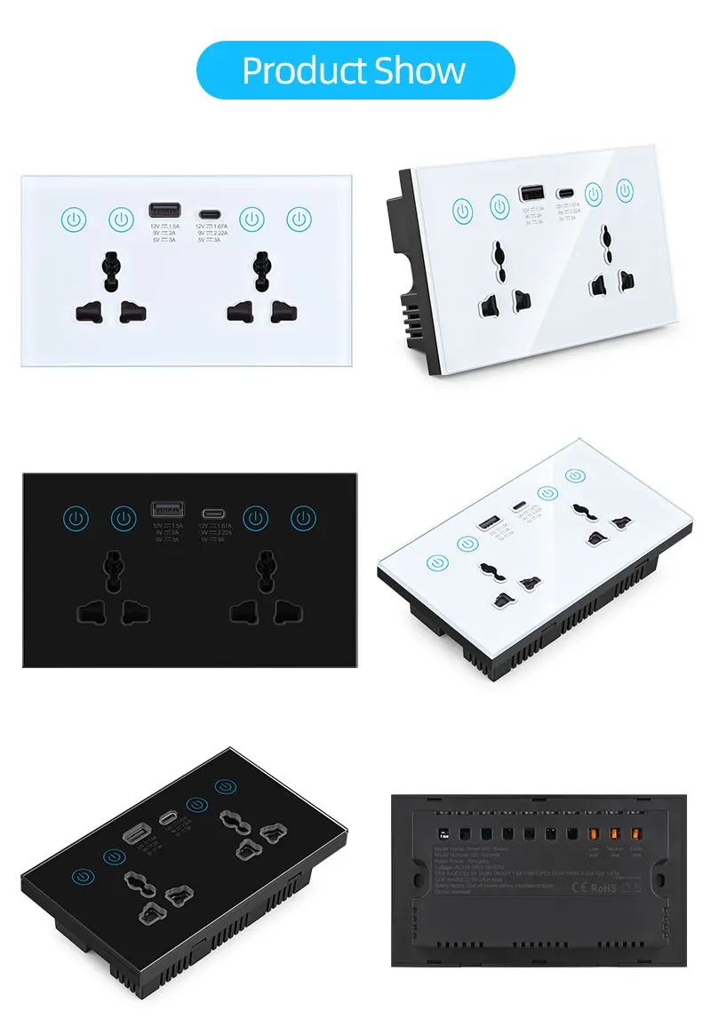Tuya Wifi Smart Socket With USB Type-C Interfaces 147 Universal Electrical Power Socket 20A Dual Socket