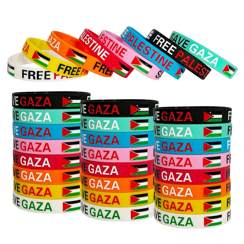Wholesale Promotional Stock Rubber Silicone Gaza Wristband Palestine Bracelet factory
