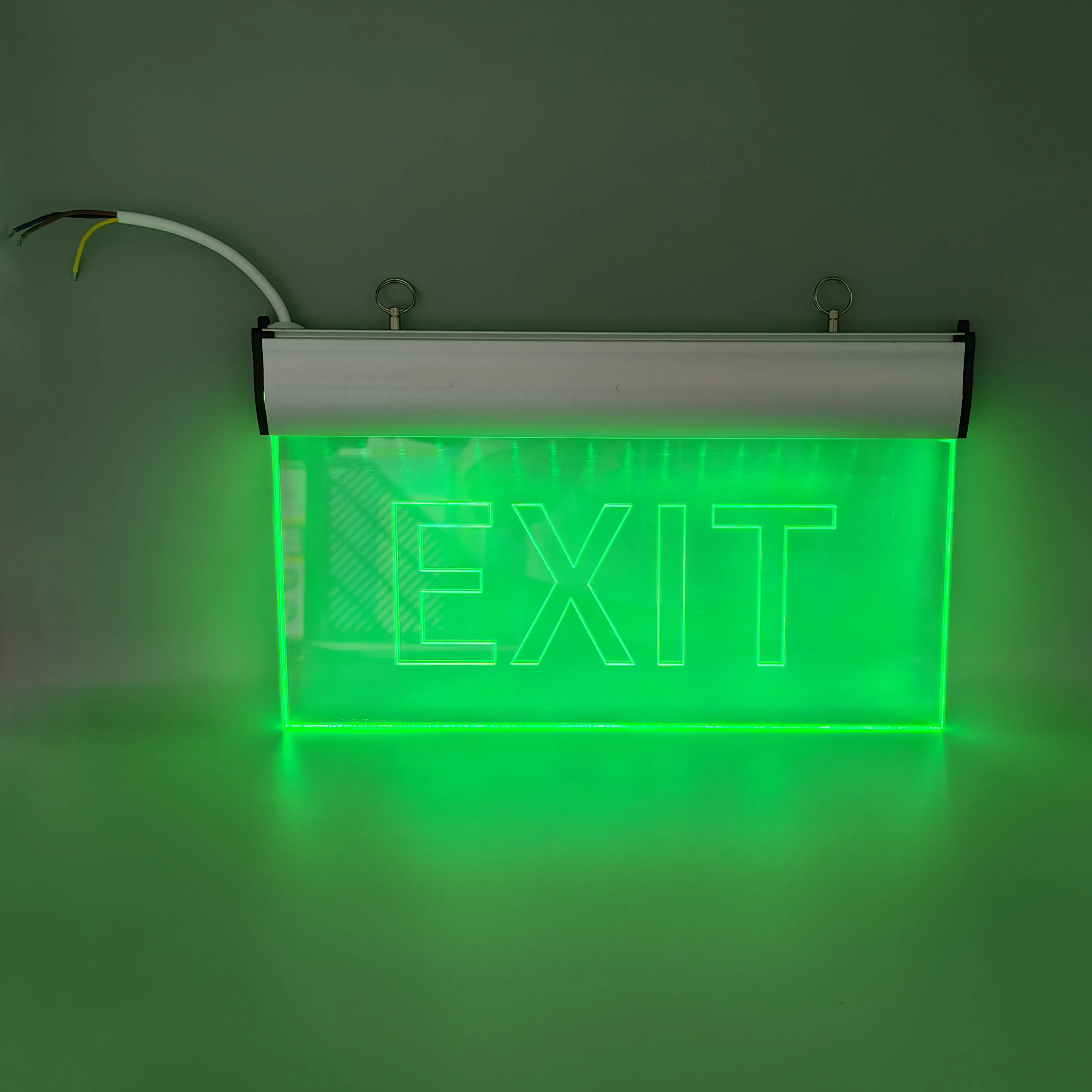 Factory Price LED Exit Sign, LED Emergency Lights With Rechargeable Battery, Transparent Acrylic Panel With Laser Pictogram
