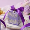 Motivo floreale viola con uccelli - nastro in poliestere viola con perle