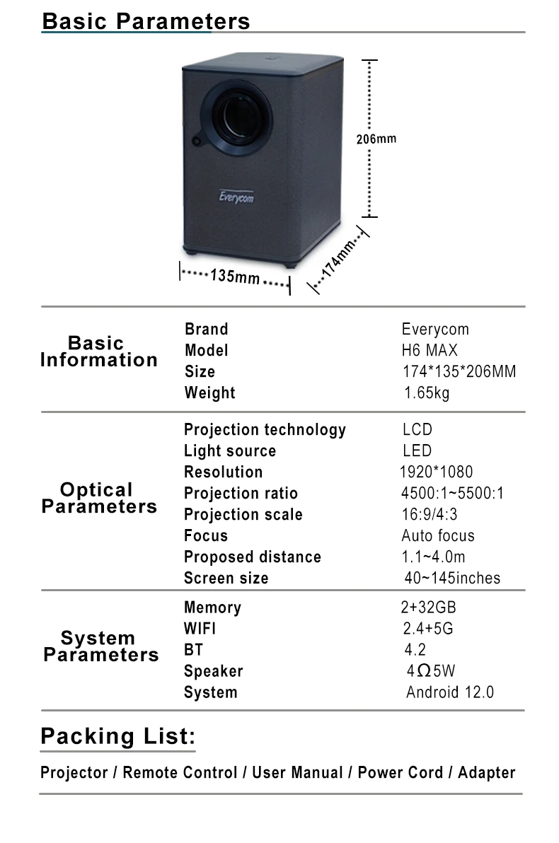 Everycom H6 Max Full Hd Cinema Wifi Proyector Android Hd Led Projector ...