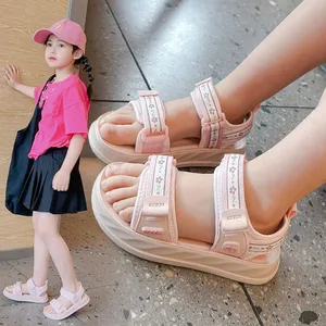 Summer Girls' Open Toed Sandals Fashion Flower Solid Color Anti slip Adjustable Princess Shoes Children's Beach Shoes