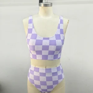 2026 Women's Purple Checkered Print Two - Piece Swimsuit | Trendy Bikini for Summer Beach