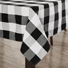 OWENIE Textile Bohemian Black And White Checkered Buffalo Plaid Party Table Cloth Covers Napkins And Runners Set