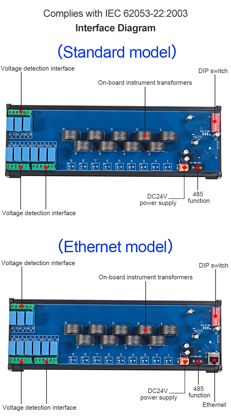product huaqingjun 12 channel rs485 ac current voltage transformer detect module modbus rtu communication acquisition module338-11