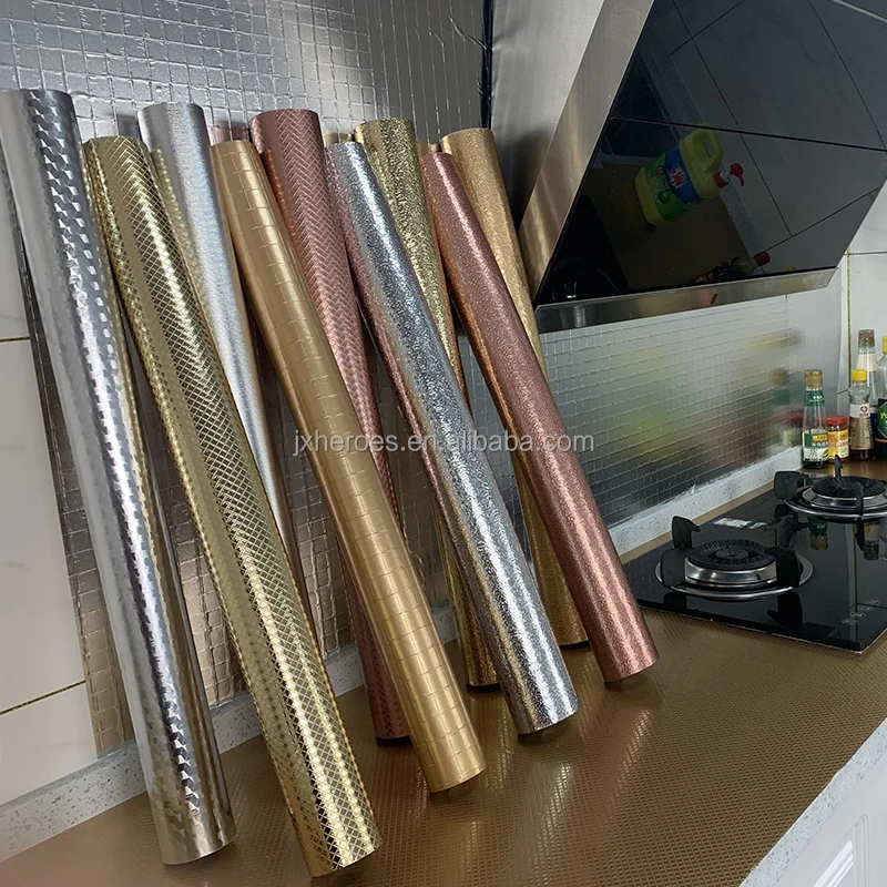 thumbnail interactive-video image 1 of Waterproof Aluminum Foil Wall Sticker – Self-Adhesive Kitchen Wallpaper (Silver, Modern Style) 1 of 3