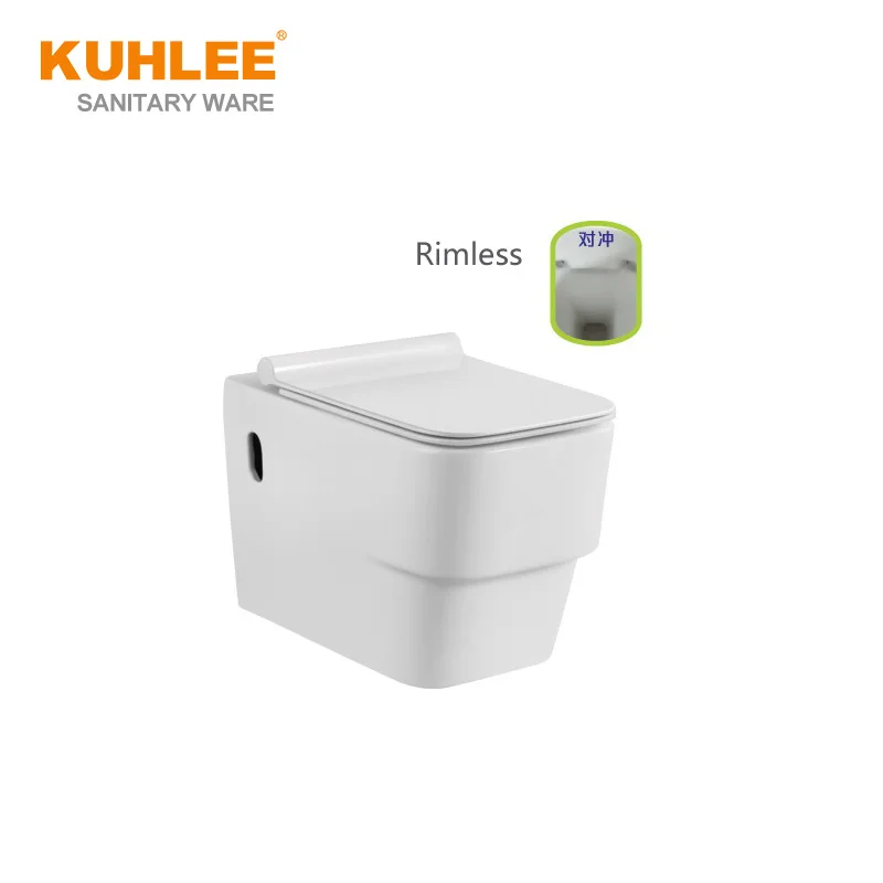 Bathroom Wc Toilet Square Rimless Flushing System Sanitary Ware White Ceramic Wall Hung Toilet