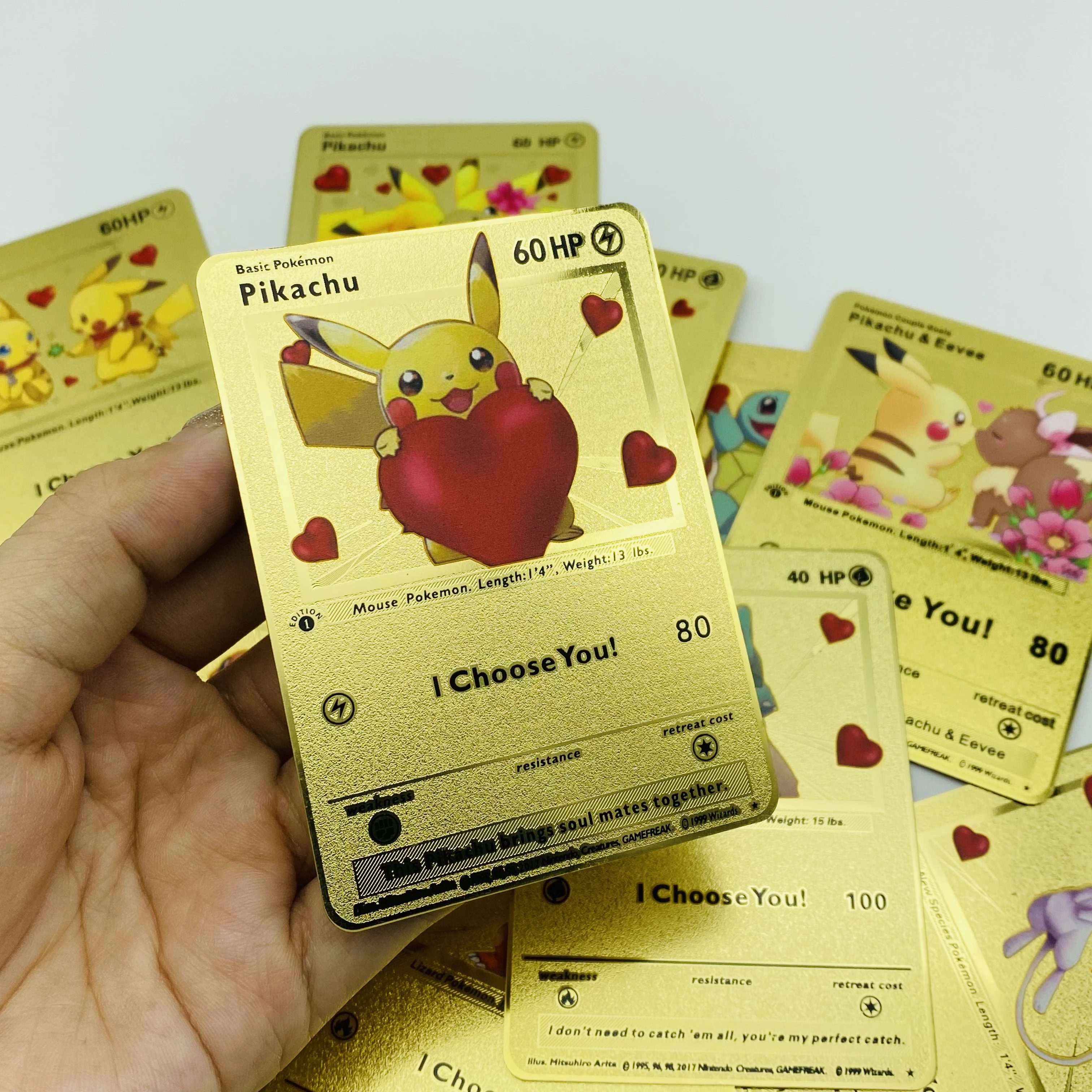 Custom High Quality Stainless Steel Metal Gold Game Cards Pikachu I Choose  You