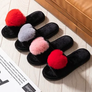 Women's Plush Open Toe Fluffy Winter Warm Anti-Slip TPR Shoes Comfort for Home Use Open Toe Slippers