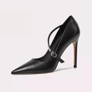 Lily Wei Black High Heels Stiletto Heel Pointed Toe Black Ankle Strap Ankle Strap Design Office Elegant Shoes