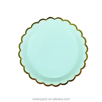 Manufacturers Party Paper Plates disposable small dish Gold Foil Scalloped Edge Striped Pastel Candy Color Party Decoration