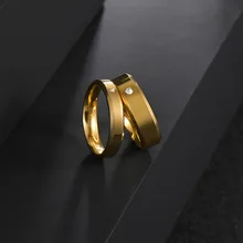 Trendy 18K Gold Plated 4mm 6mm Stainless Steel Diamond Ring No-Fade Wedding Rings for Couples for Engagement and Party