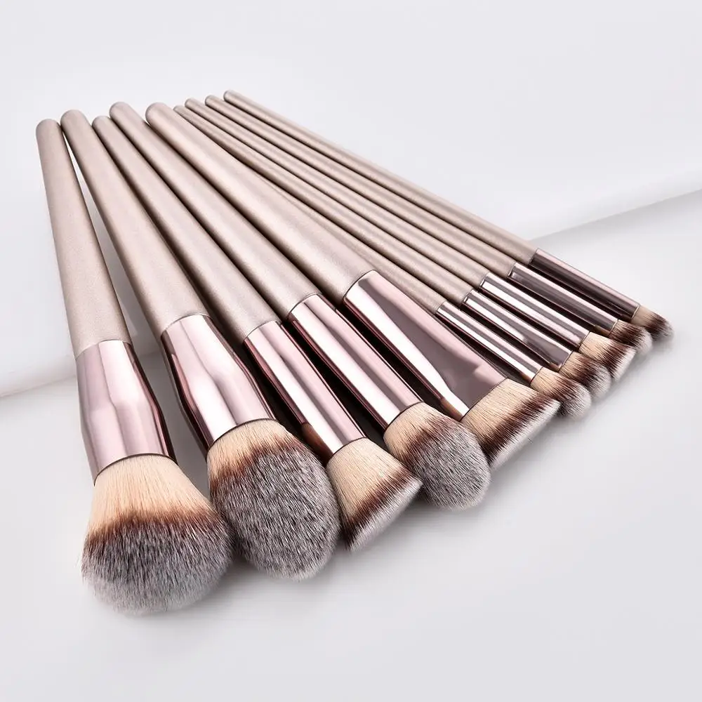 10pcs Custom Champagne Color Makeup Brush Set with Flat Brush