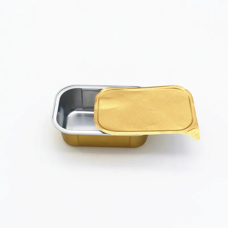 C160 Hot Selling 160ml Tin Disposable Aluminium Foil Container Box Lightweight Rectangle Black Gold Food Packaging Cake Pans