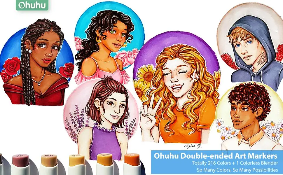 OHUHU Illustration Marker Honolulu Series 216 Color Set & Blender Pen From  Japan