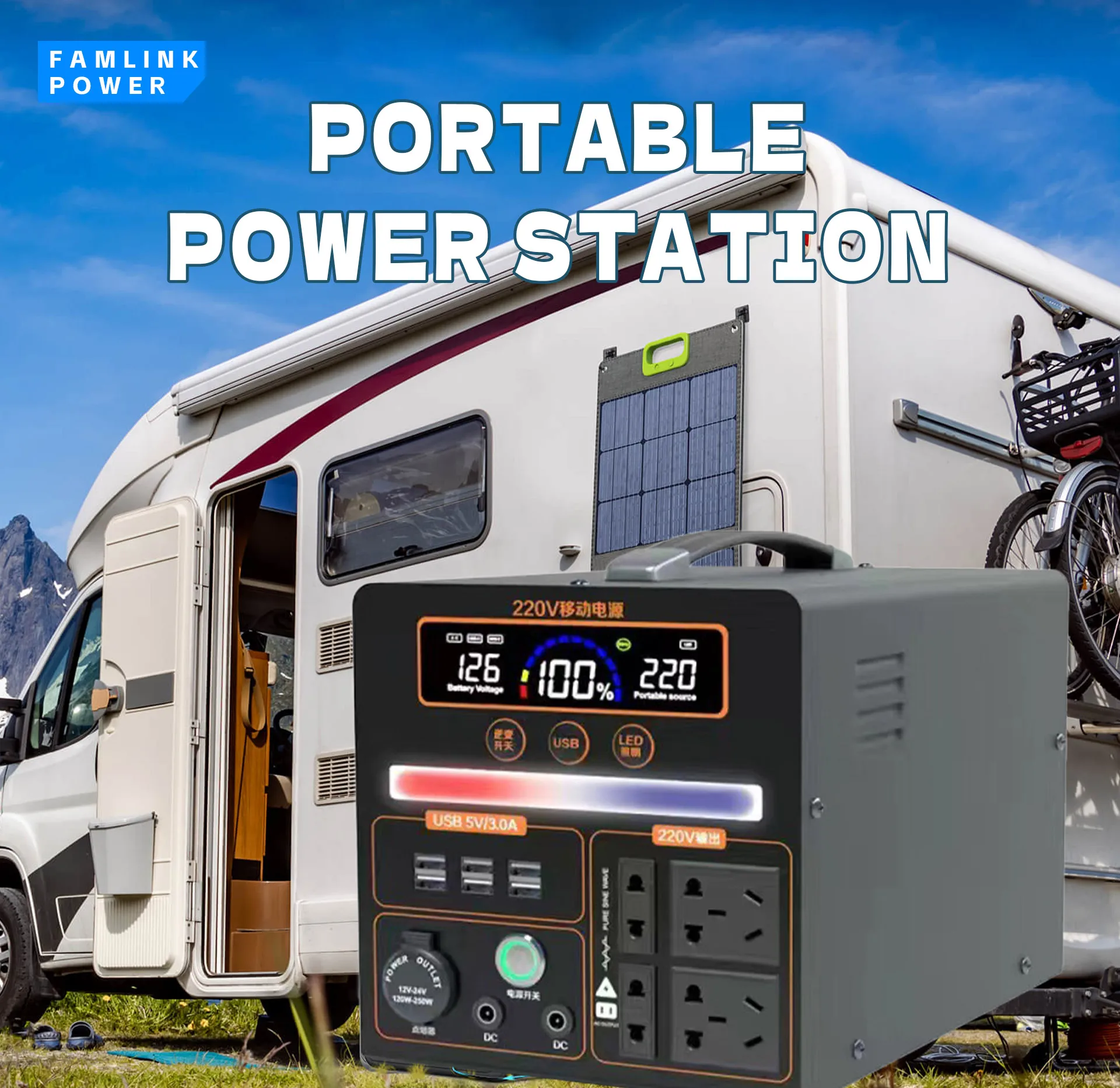 Solar Generator 1000w 2000w 220v Portable Power Bank Lithium Battery 1000w Portable Power Supply 5486