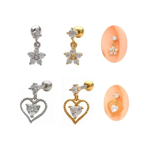 Xinfocus New Design Ear Piercing Jewelry Crystal Flower Cartilage Earring 16G Helix Tragus Jewelry Fashion Piercing for Women