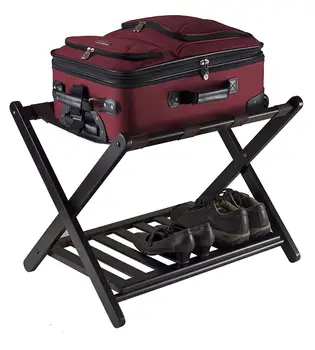2021 moderan luxury portable luggage holder antique wood bamboo black folding hotel room luggage rack stand for five star hotel