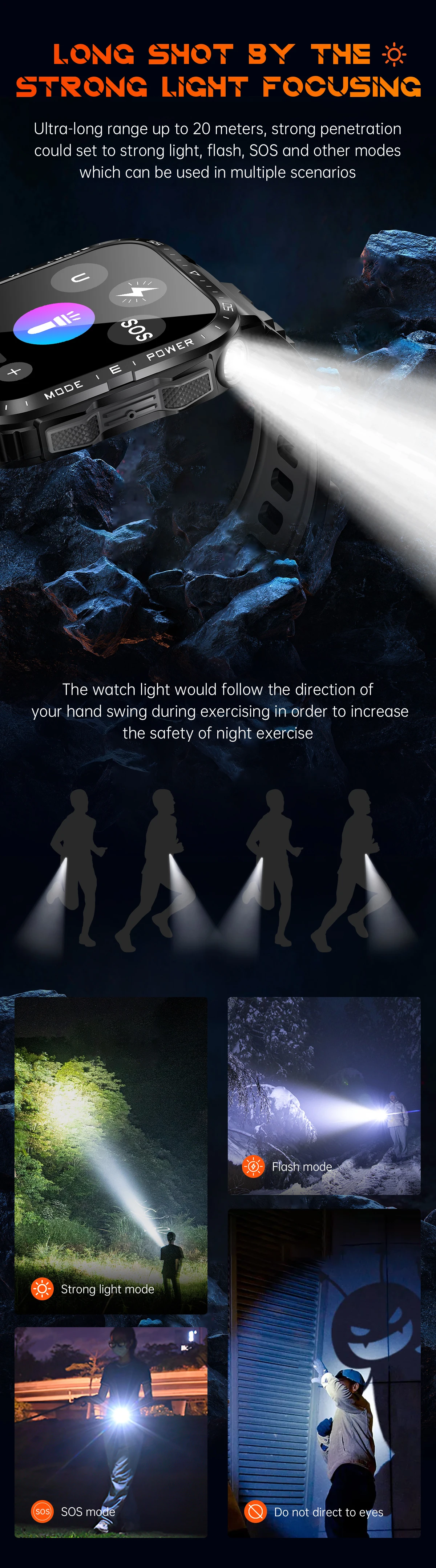 Chinese factory supplier supply  Kt79 Sport Smartwatch With Flashlight 30m Waterproof 1.96inch Bt Call Sleep Monitoring Outdoor Relojes Men Smart Watch 2025 - Buy Kt79 Smart Watch 3atm Waterproof Smart Watch sports Smartwatch For Men