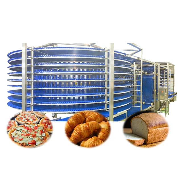 Modular Belt Multi-layer Spiral Cooling Tower Conveyor for Charlotte bakery Dough Toast Bread pizza Cake biscuit