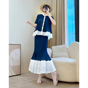 Summer New Miyake Pleated Suit - High-end Style Pleated Top Paired with Wide-legged Pleated Skirt