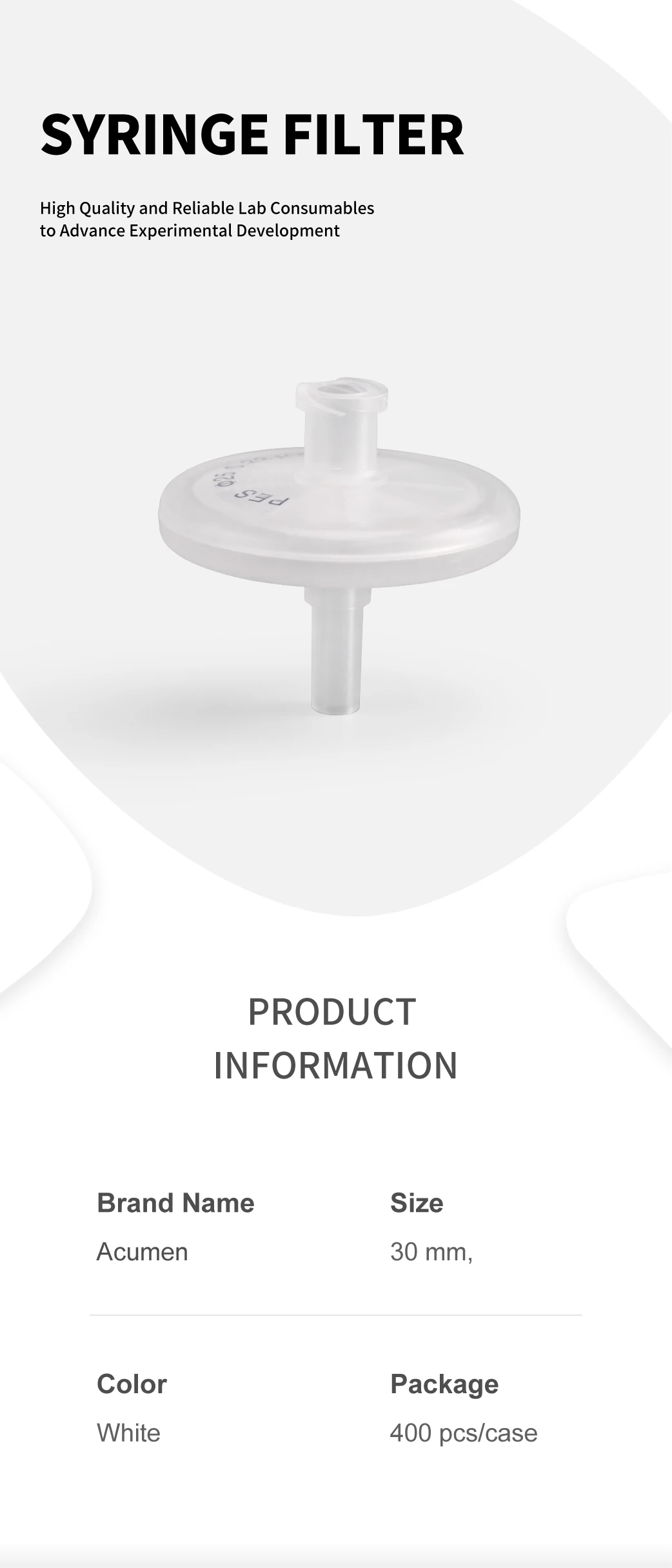 30mm Syringe Filter Pes Hydrophilic Filtration For High Throughput Lab