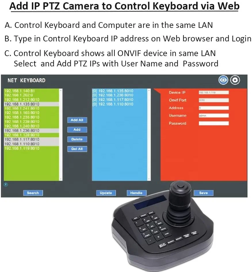 MYTECH 4D Joystick IP PTZ Controller Network Keyboard with LCD Display for High Speed PTZ Dome IP Cameras