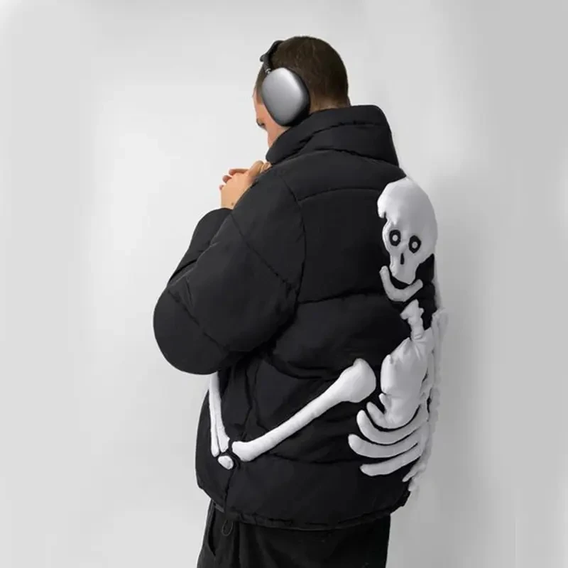 Puffer Jacket Custom Logo Skull Pattern Design Full Zip Puffer Jacket Men High Quality