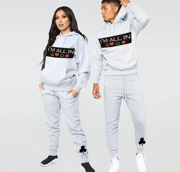 Custom Unisex Two Piece Crew Neck Mens Cotton Embossed Tracksuits