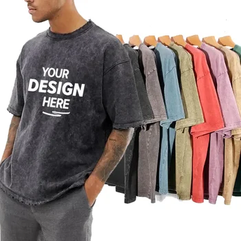 2024 High quality pure cotton t-shirt, oversized vintage solid color washed t-shirt, heavyweight vintage t-shirt