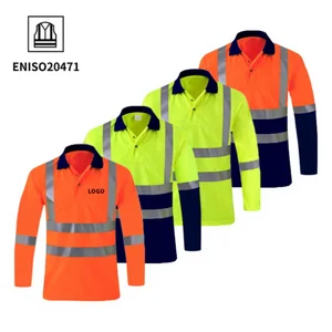 Custom Logo Long Sleeve Polyester Hi Vis Work Shirt Reflective Tape High Visibility Repairmen Mining Construction Coal Workwear