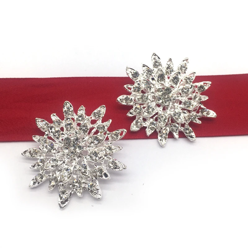 Custom Bulk Sale Price Silver Jewelry Metal Rhinestones Flower Brooch