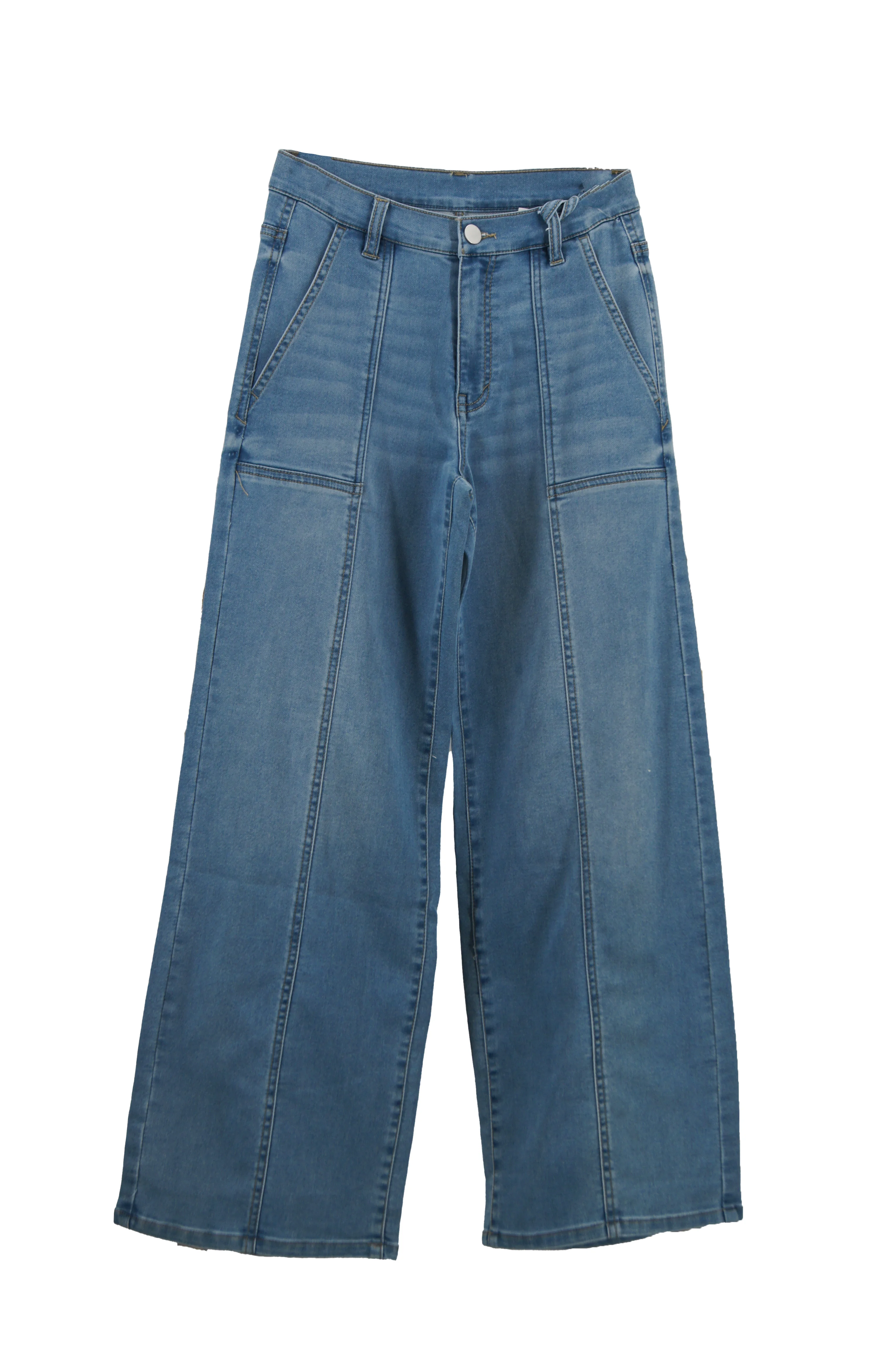 Casual Design, Drape and Slimming, Floor-length Blue Washed Loose Slightly Flared Jeans