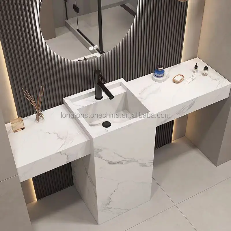 Modern Black Sintered Stone Intergrated Sink Fregadero Wall Hung Sink