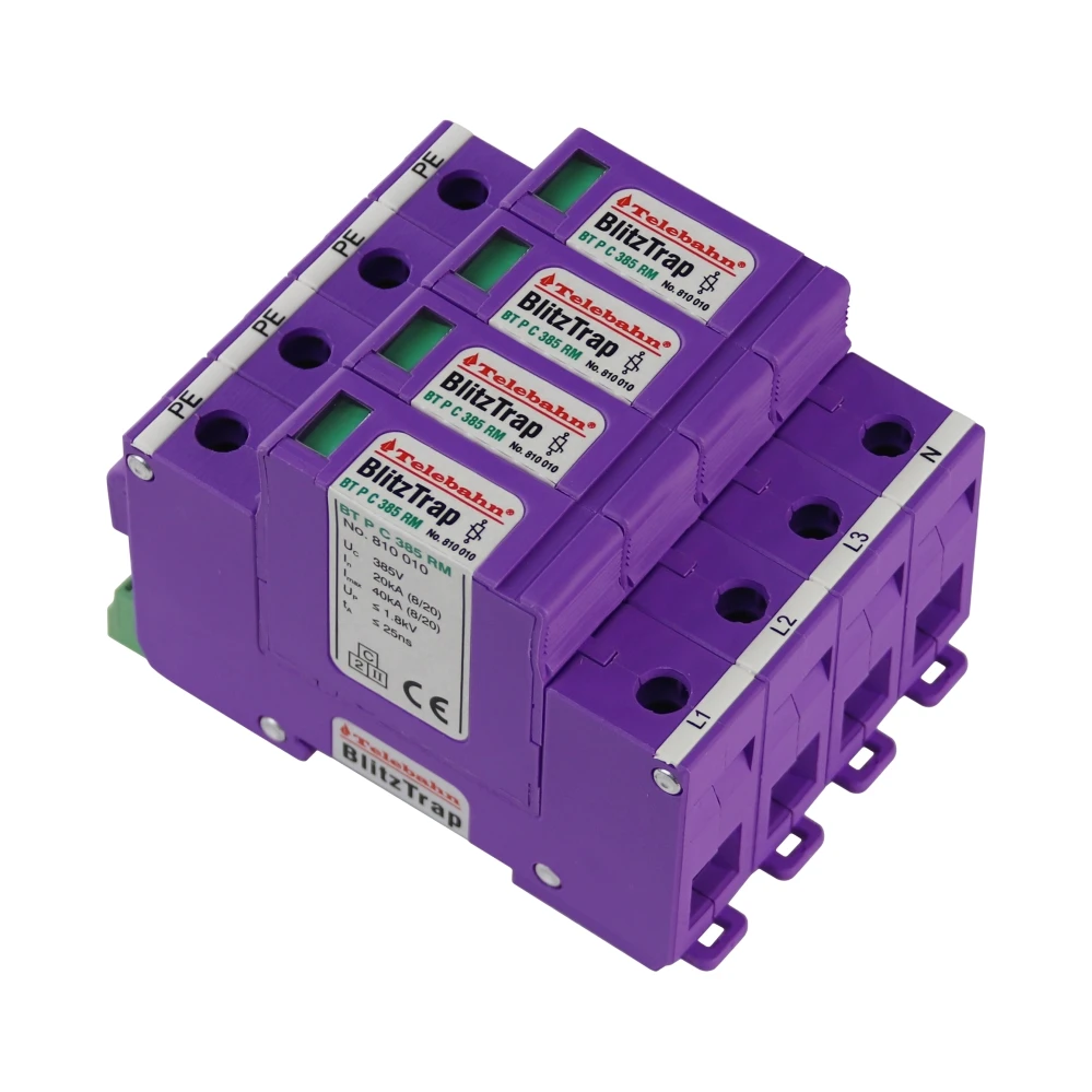 385V 380V 400V AC T2 4P 20kA 40kA Perlindungan Petir SPD Pelindung Tegangan Tiga Fase