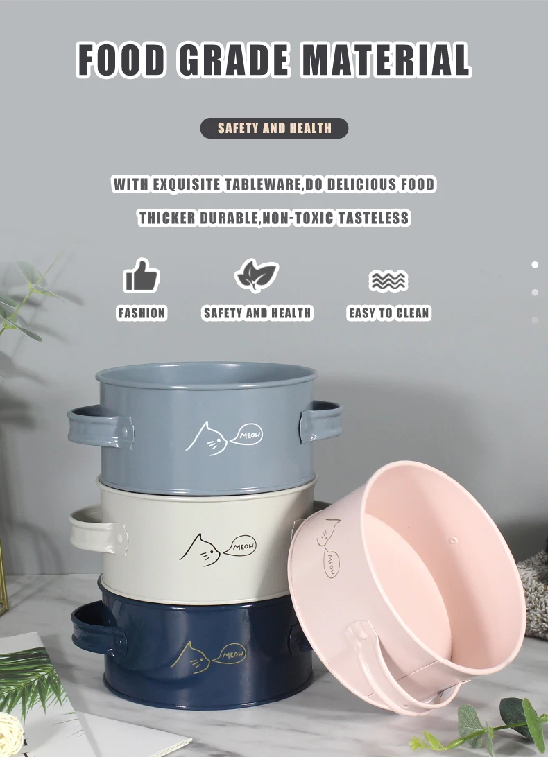 Hot Sale Black Cat Bowl Metal Double Handle Food Storage Pet Bowls Pet Food Container