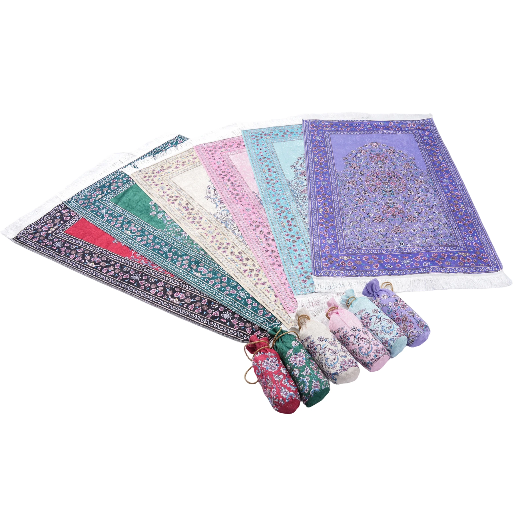 Ensemble élégant de tapis de prière en polyester à motif floral avec pochette de voyage antidérapante - Design musulman moderne - Tapis de prière portable pour la maison - Cadeau_voghion.com