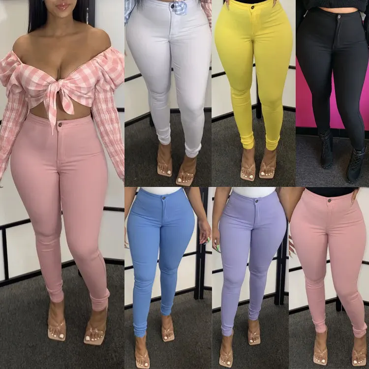 Wholesale Custom Women Stretch High Waist Candy Color Skinny Jeans