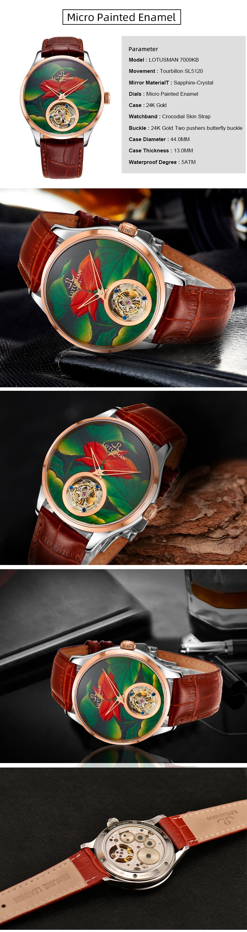 Luxury Automatic Micro Hand-painted Enamel Dial Custom Brand Diamond Setting Art Tourbillon Watch