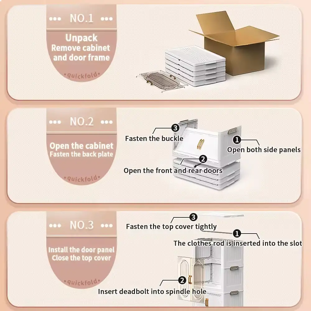 High Quality Double-Door Foldable Wardrobe Easy-to-Install Multi-Layer Plastic Clothing Organizer for Bedding Storage manufacture