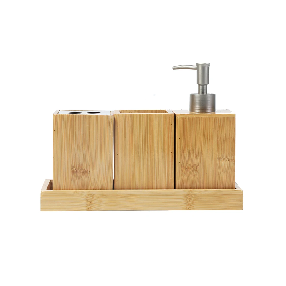 Bamboo Wood Bathroom Set 3 Wooden Bathroom Accessory Sets Natural Color