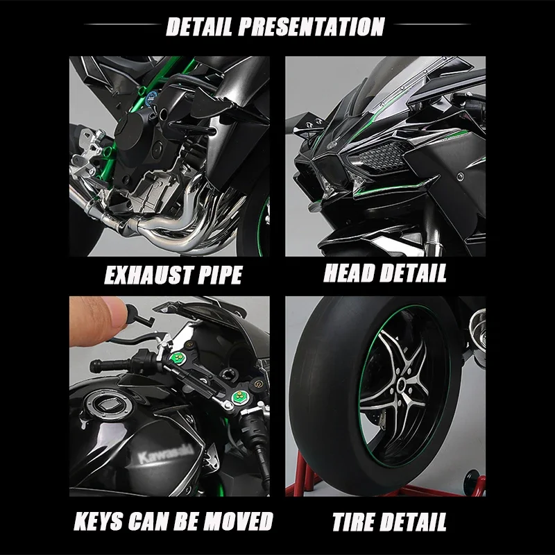 XLG 1:6 Kawasaki Ninja H2R Diecast Motorcycle Toy with Sound