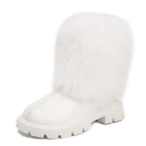 Faux Fur Mid Calf Thick Bottom Winter Warm Plush Children Snow Boots Girls Boots Kids Winter Children's Boots