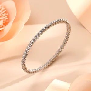 MW Classic Minimalist Stainless Steel Jewelry Wholesale 18K Gold Plated Waterproof Textured Round Bead Bangle Bracelet for Women