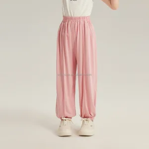 Customizable Kids Girls Summer Cool Light Breathable Cuffed Casual Skin Friendly 4 Colors Pants