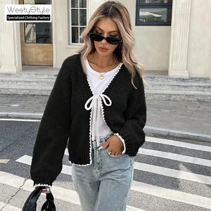 Women's Autumn Winter Casual Solid V-neck Anti-Pilling 100% Polyester Knitwear Loose Long Sleeve Shirt/Blouse WestyStyle