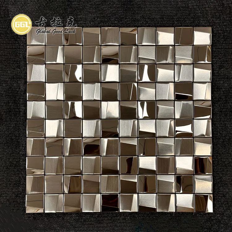 Sliver Metal Mosaic Tile 3D Stainless Steel Mosaic Backsplash Square Metal Mosaic Tile